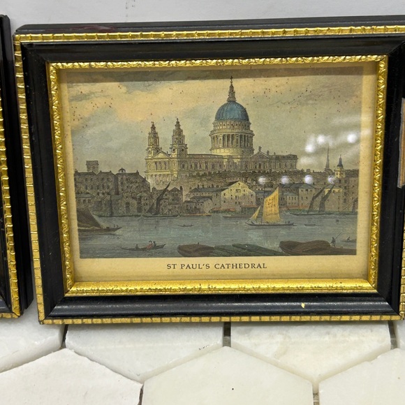 Vintage Set 3 Wooden Small Frame Pictures London, St. James Palace, St. Paul - Picture 3 of 11